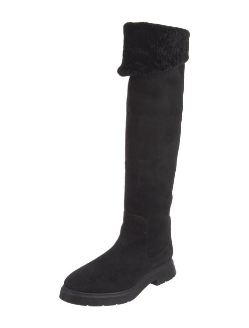 Stuart Weitzman Suede Faux Fur Trim Rain Boots