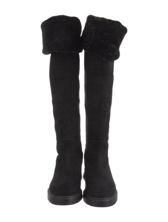 Stuart Weitzman Suede Faux Fur Trim Rain Boots