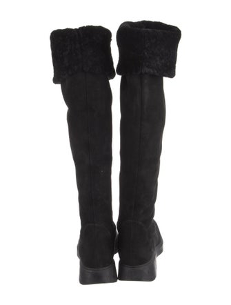 Stuart Weitzman Suede Faux Fur Trim Rain Boots