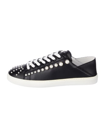 Stuart Weitzman Leather Beaded Accents Sneakers