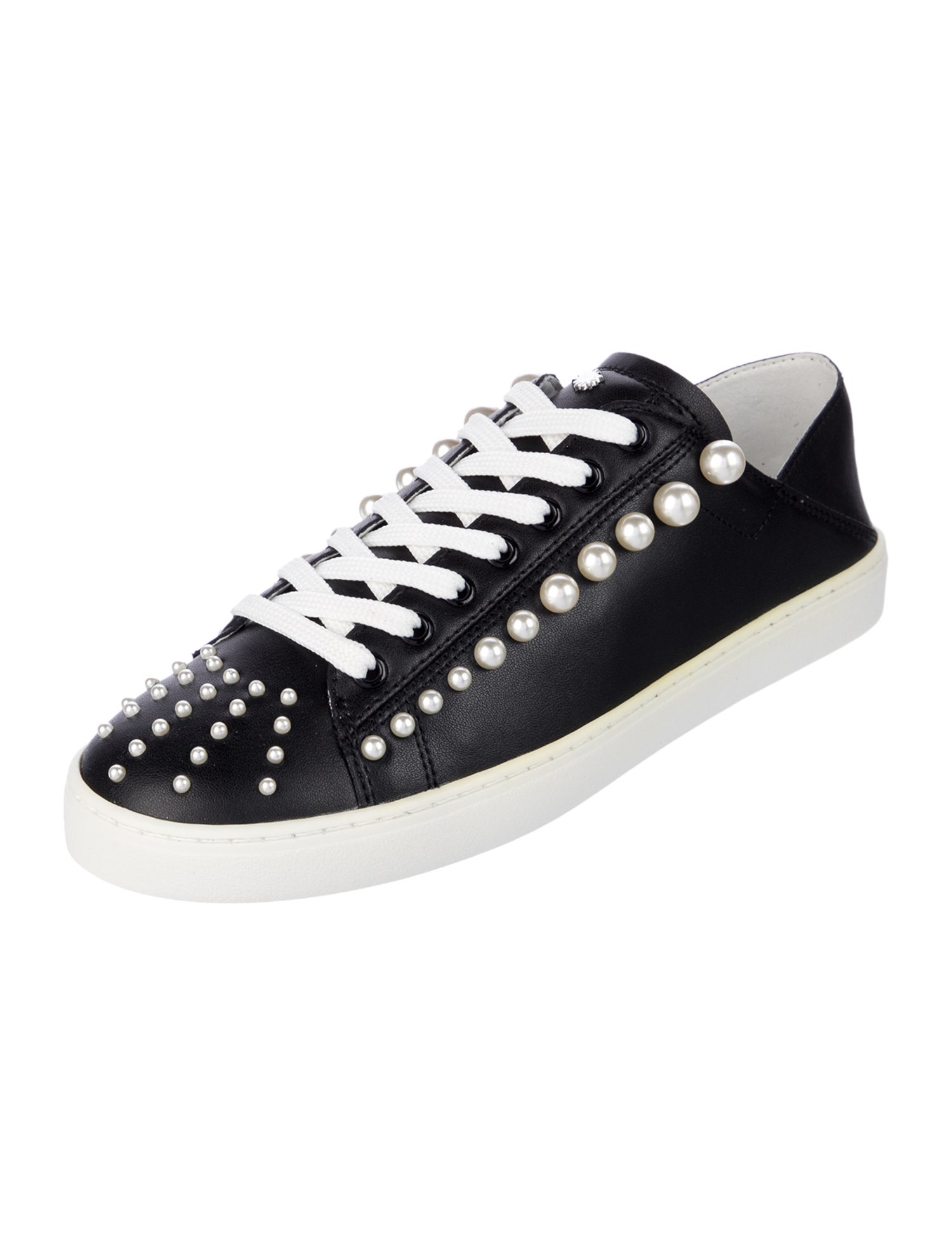 Stuart Weitzman Leather Beaded Accents Sneakers