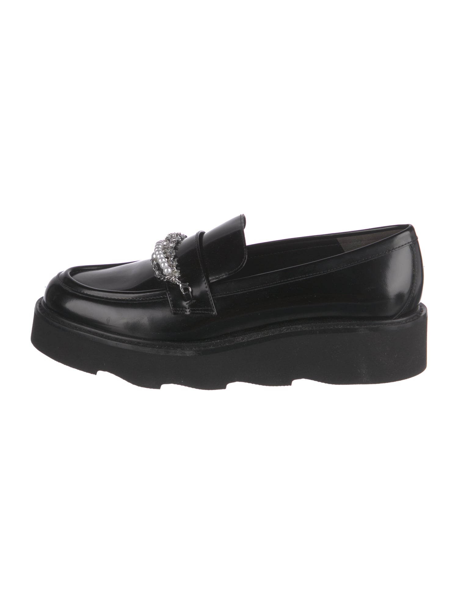 Stuart Weitzman Patent Leather Chain-Link Accents Loafers