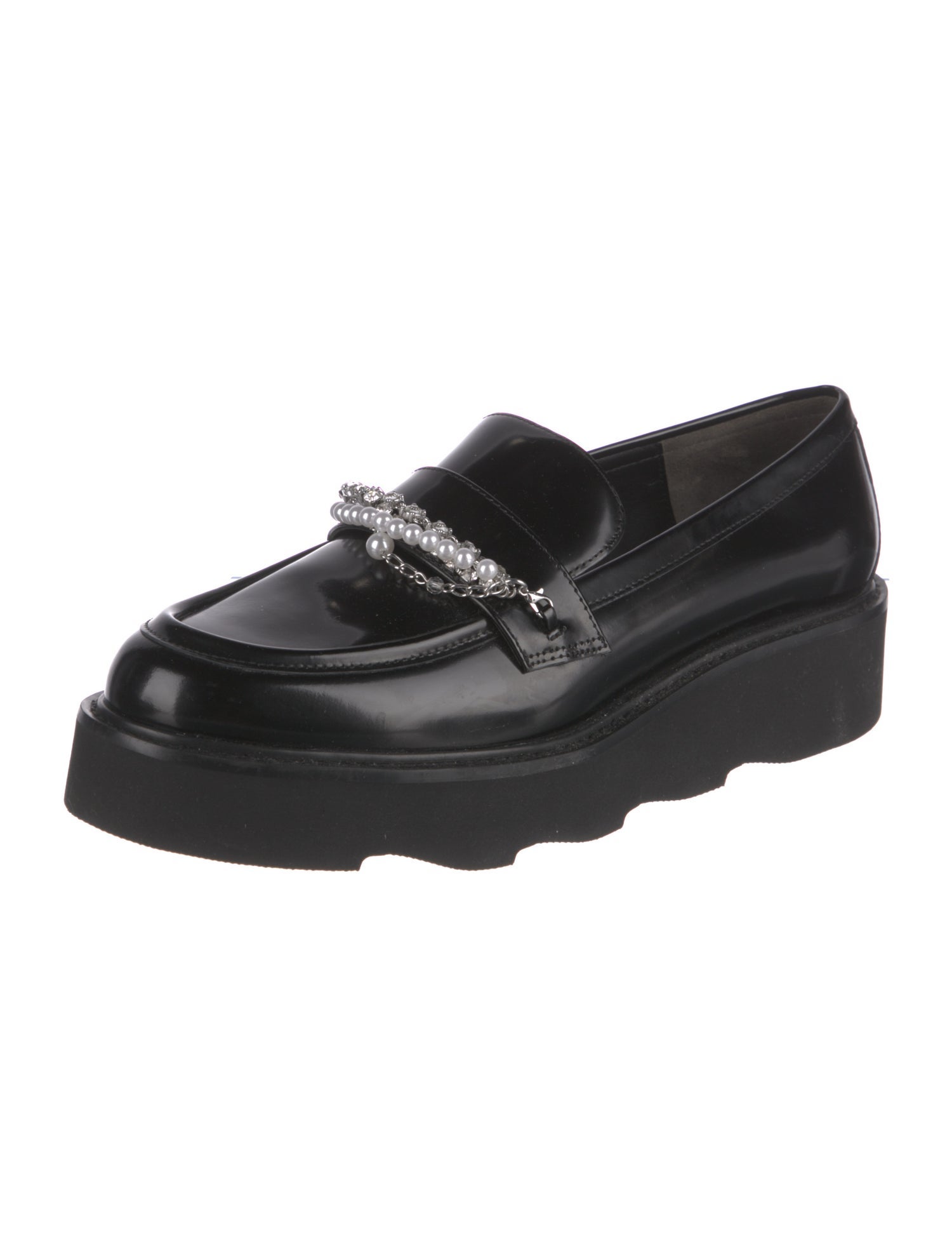 Stuart Weitzman Patent Leather Chain-Link Accents Loafers