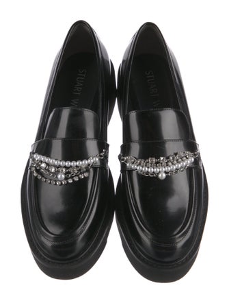 Stuart Weitzman Patent Leather Chain-Link Accents Loafers