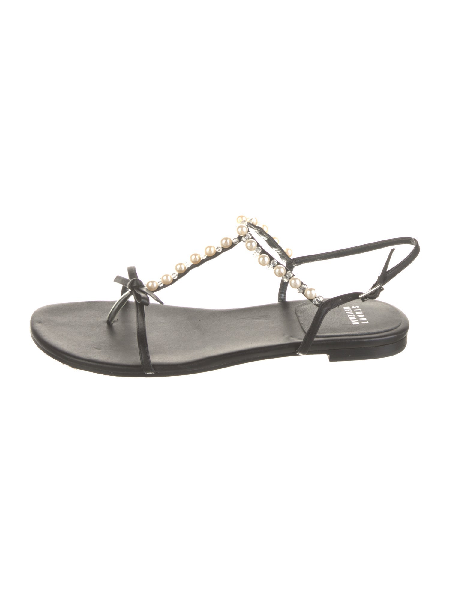 Stuart Weitzman Leather Bow Accents T-Strap Sandals