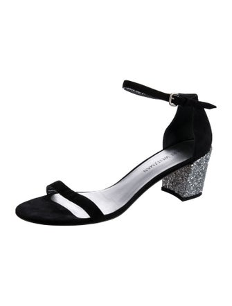 Stuart Weitzman Suede Glitter Accents Sandals