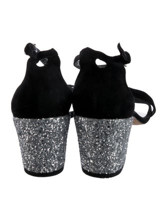Stuart Weitzman Suede Glitter Accents Sandals
