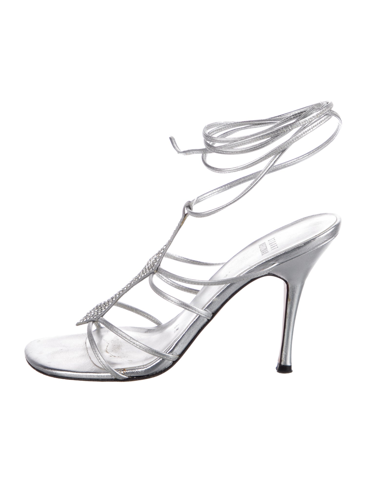 Stuart Weitzman Leather Crystal Embellishments Gladiator Sandals