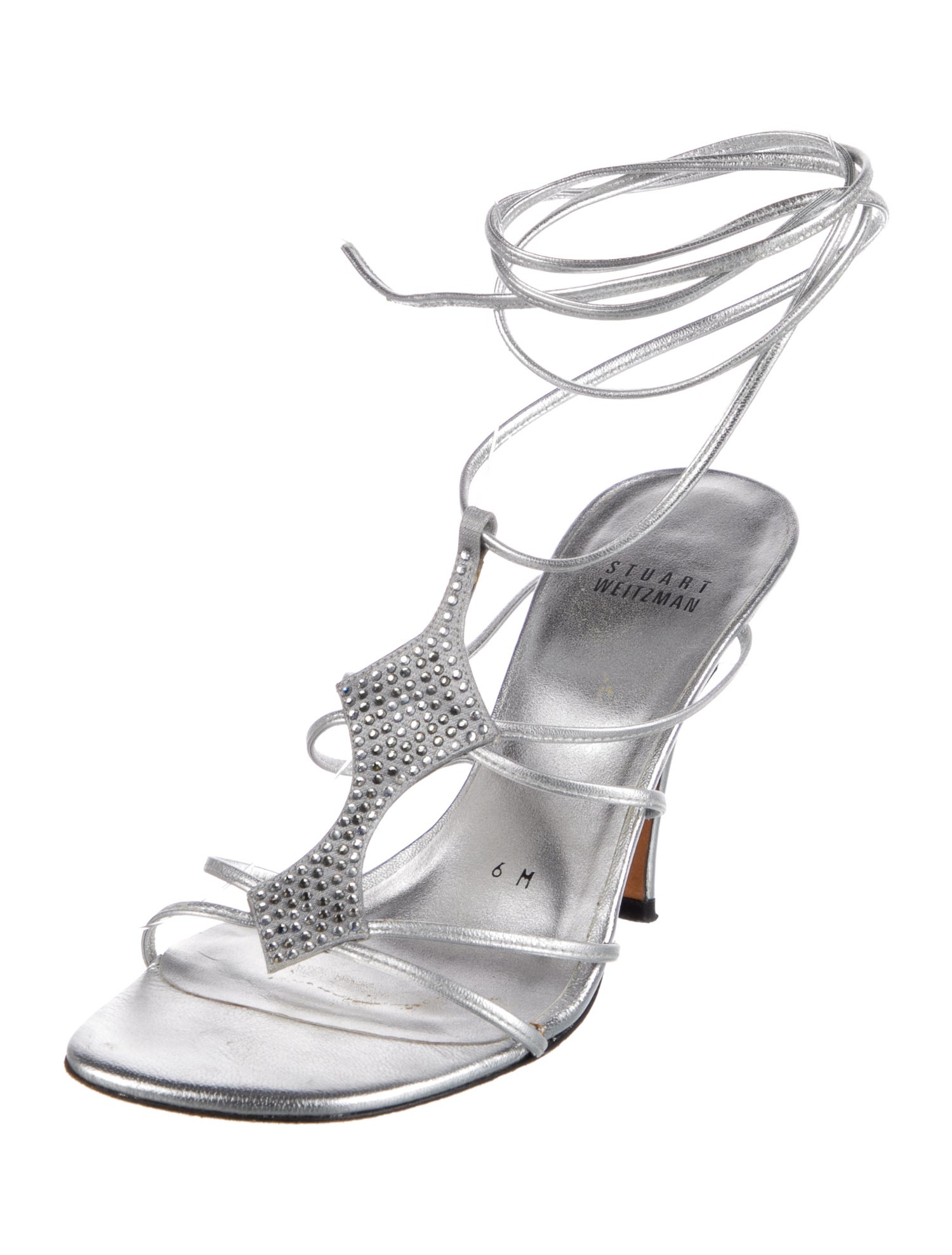 Stuart Weitzman Leather Crystal Embellishments Gladiator Sandals