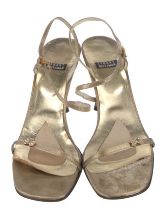 Stuart Weitzman Leather Crystal Embellishments Slingback Sandals