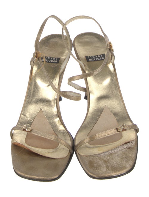 Stuart Weitzman Leather Crystal Embellishments Slingback Sandals