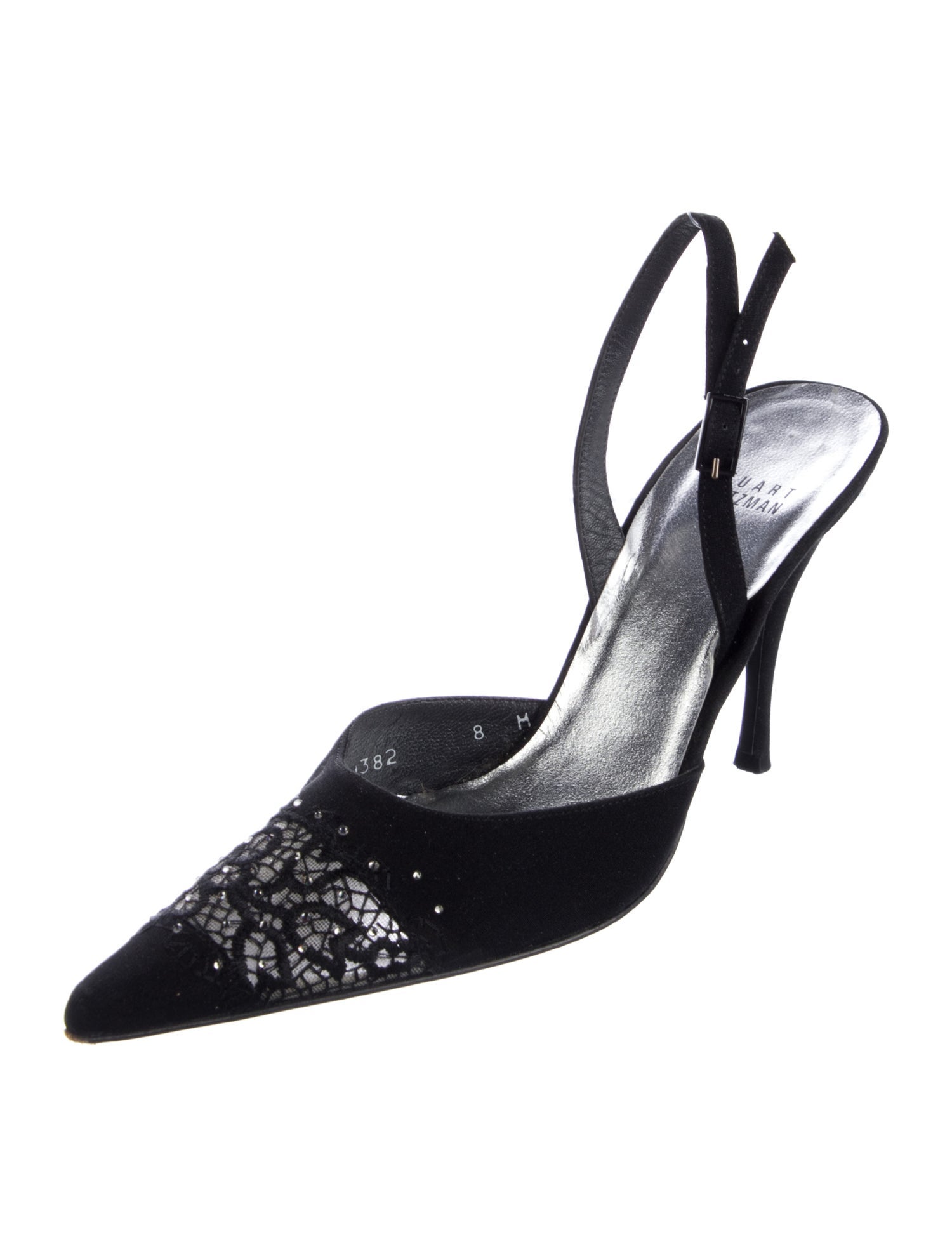 Stuart Weitzman Satin Beaded Accents Slingback Pumps