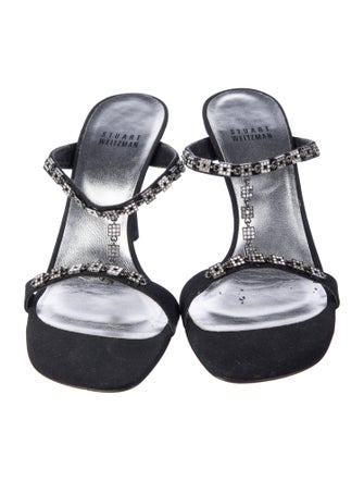 Stuart Weitzman Satin Sequin Embellishments T-Strap Sandals