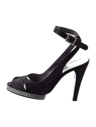 Stuart Weitzman Satin Glitter Accents Slingback Pumps