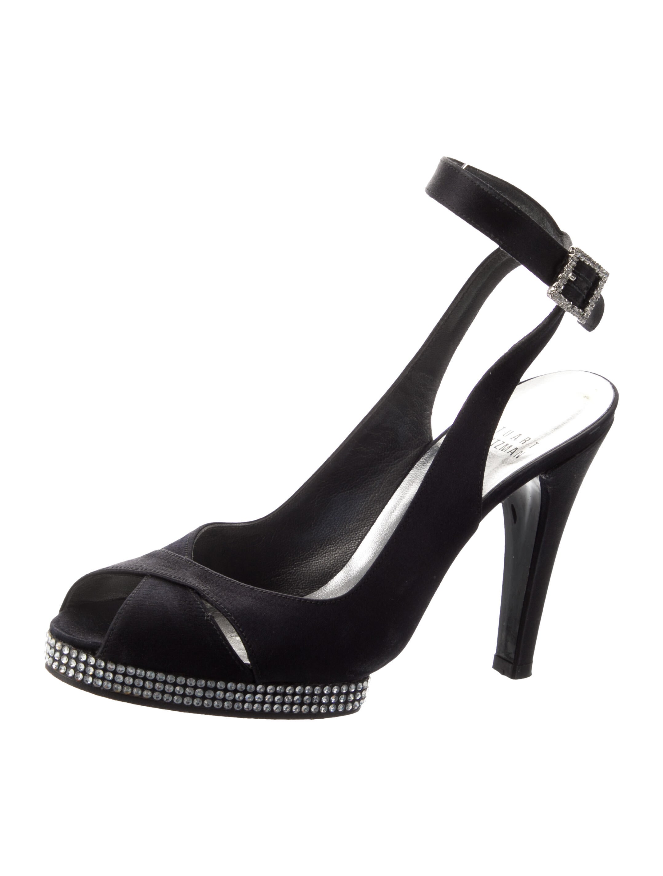 Stuart Weitzman Satin Glitter Accents Slingback Pumps