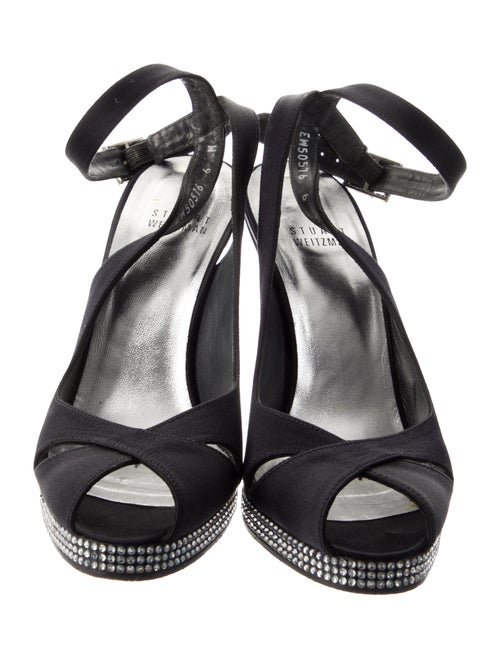 Stuart Weitzman Satin Glitter Accents Slingback Pumps
