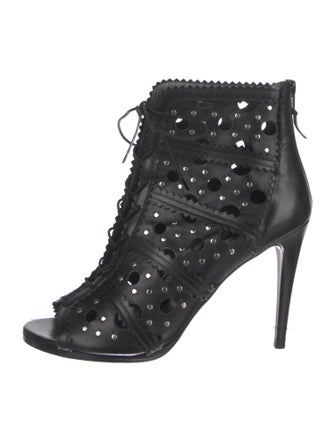 Stuart Weitzman Leather Lasercut Accents Gladiator Sandals