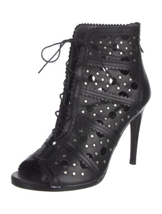 Stuart Weitzman Leather Lasercut Accents Gladiator Sandals