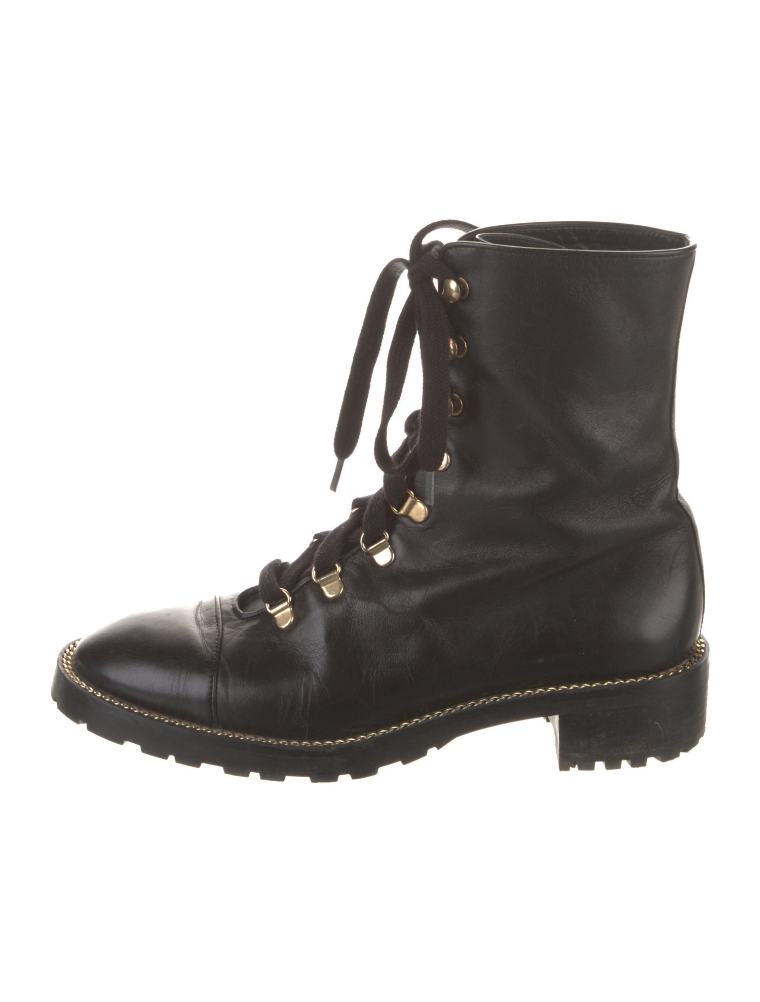 Stuart Weitzman Leather Chain-Link Accents Combat Boots