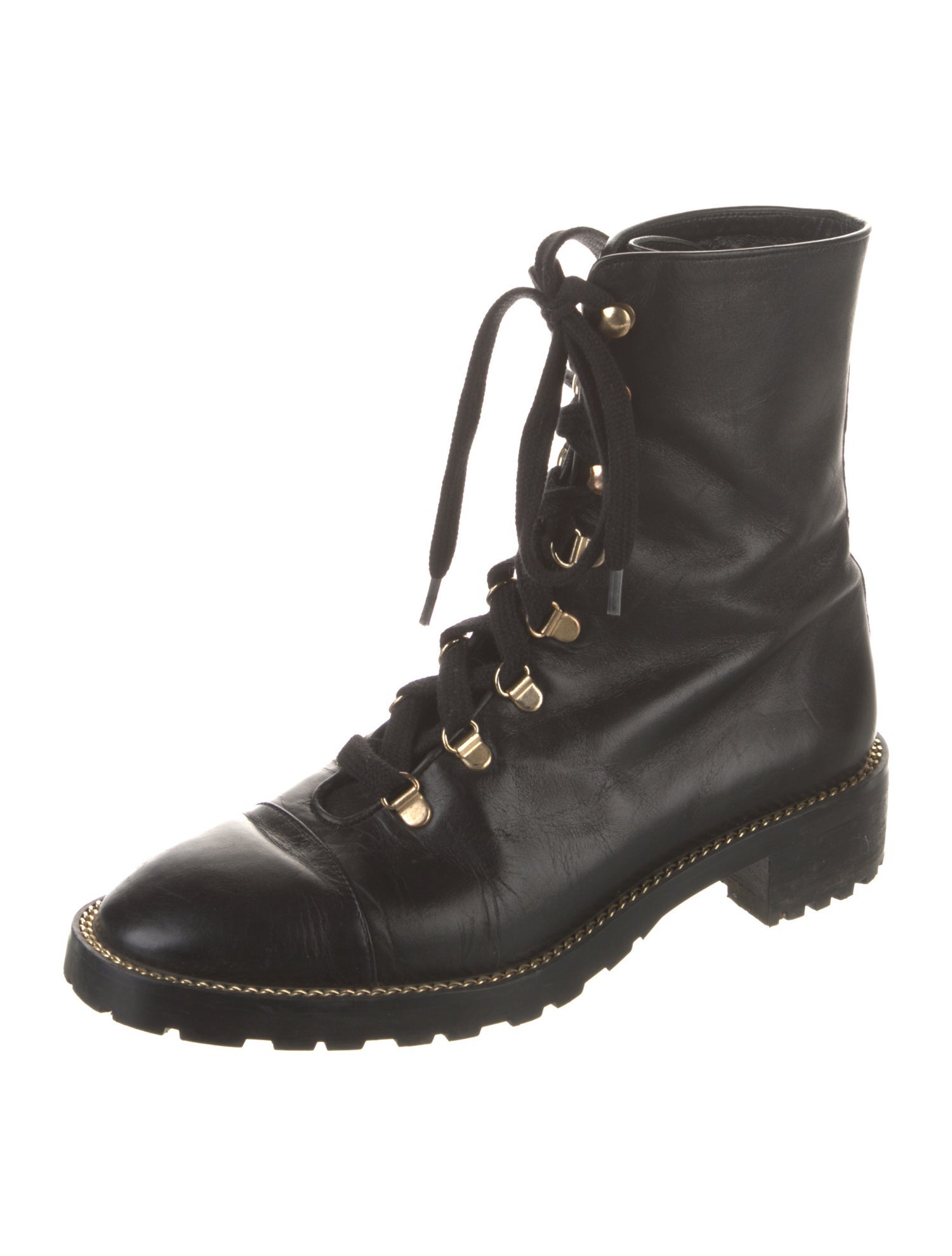 Stuart Weitzman Leather Chain-Link Accents Combat Boots