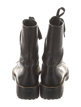 Stuart Weitzman Leather Chain-Link Accents Combat Boots