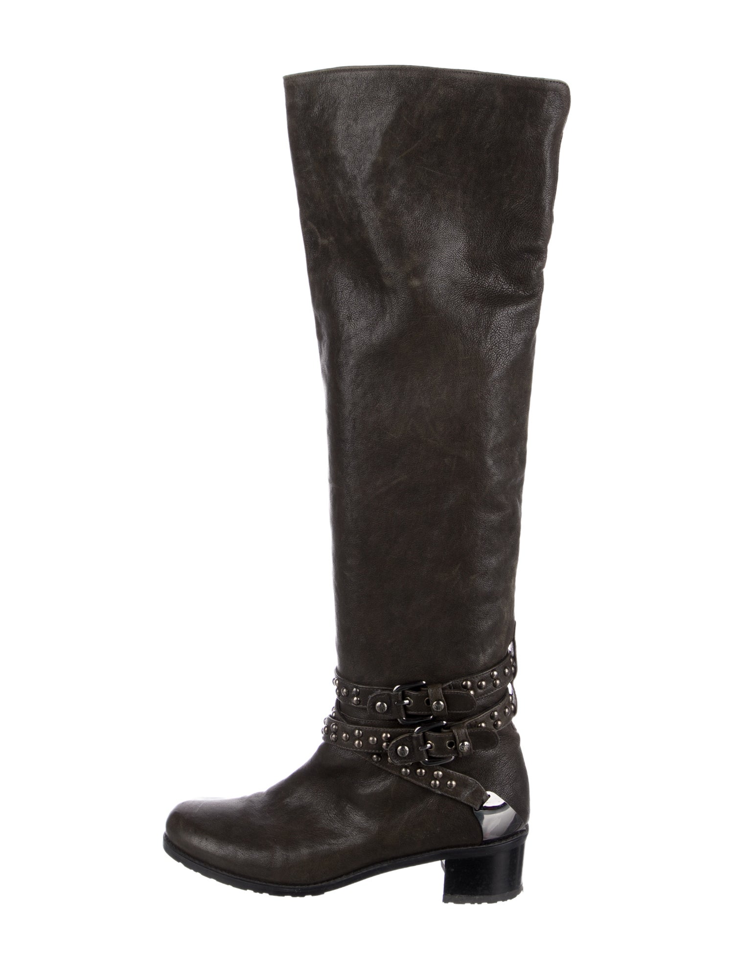 Stuart Weitzman Leather Studded Accents Riding Boots