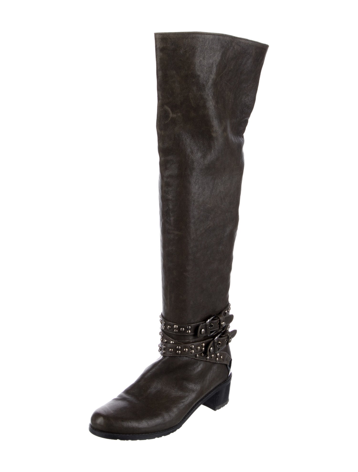 Stuart Weitzman Leather Studded Accents Riding Boots