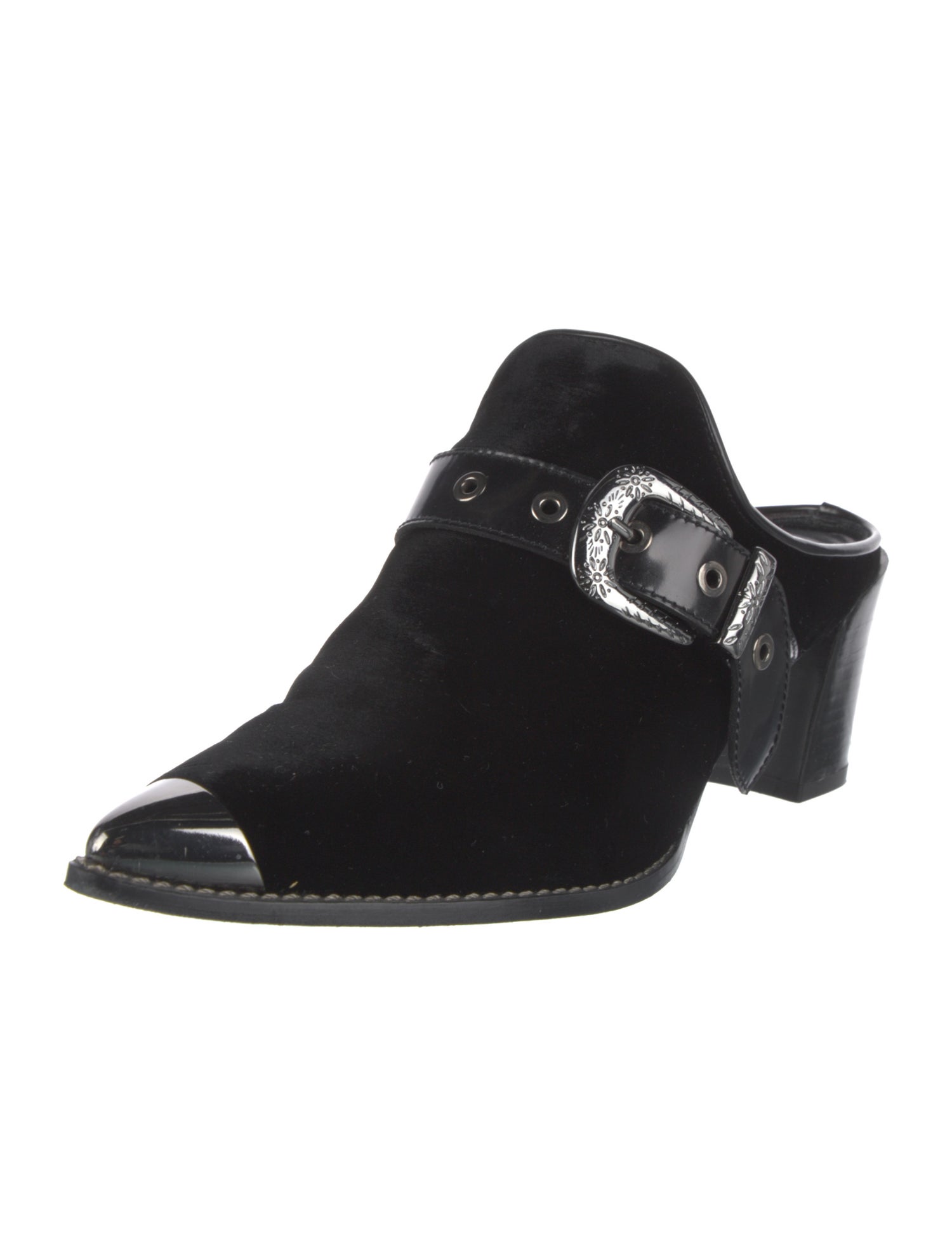 Stuart Weitzman Velvet Leather Trim Embellishment Mules