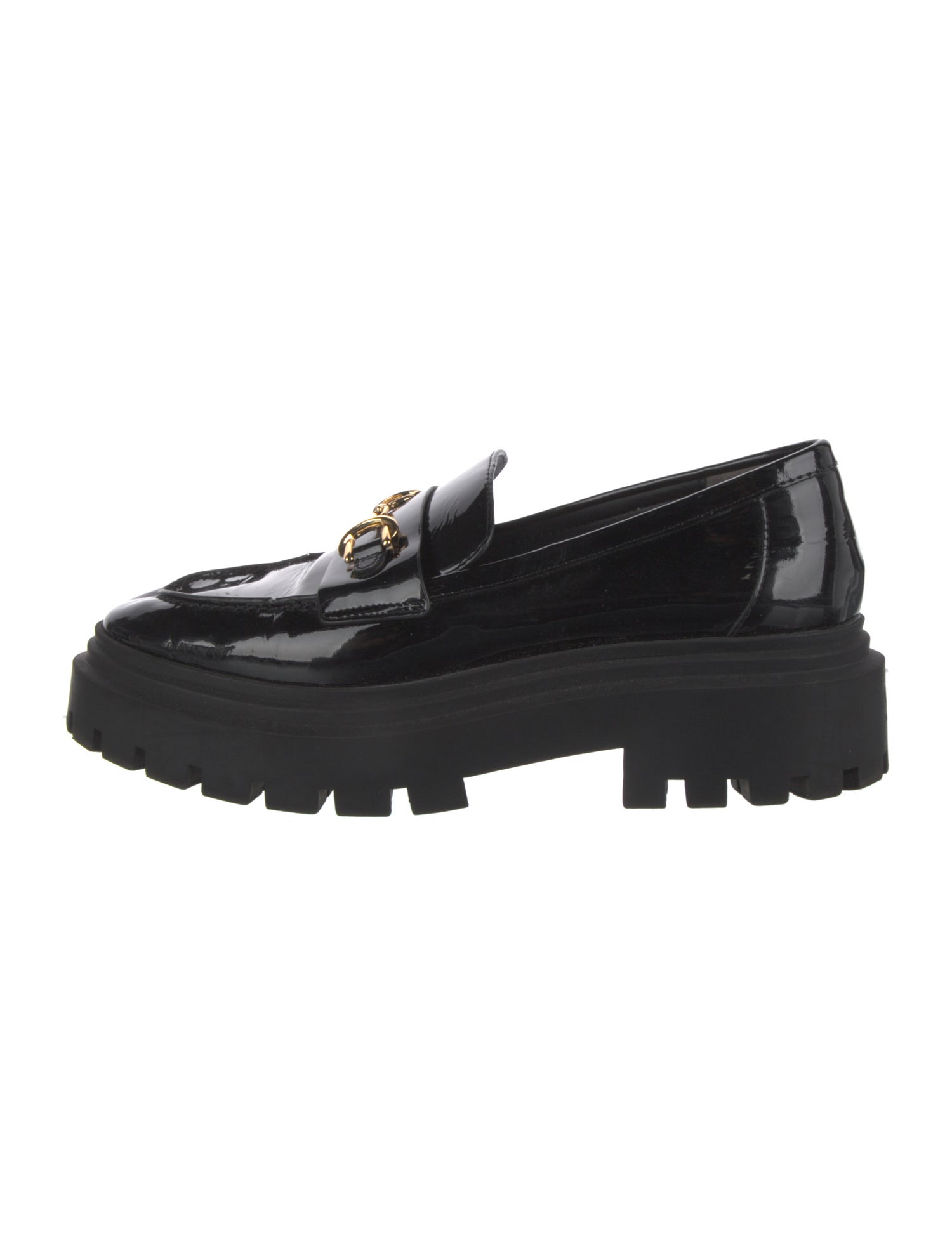 Stuart Weitzman Patent Leather Chain-Link Accents Loafers