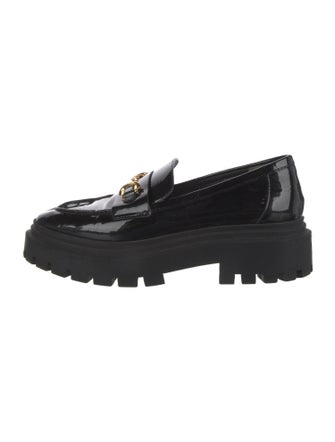 Stuart Weitzman Patent Leather Chain-Link Accents Loafers