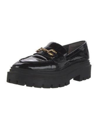 Stuart Weitzman Patent Leather Chain-Link Accents Loafers
