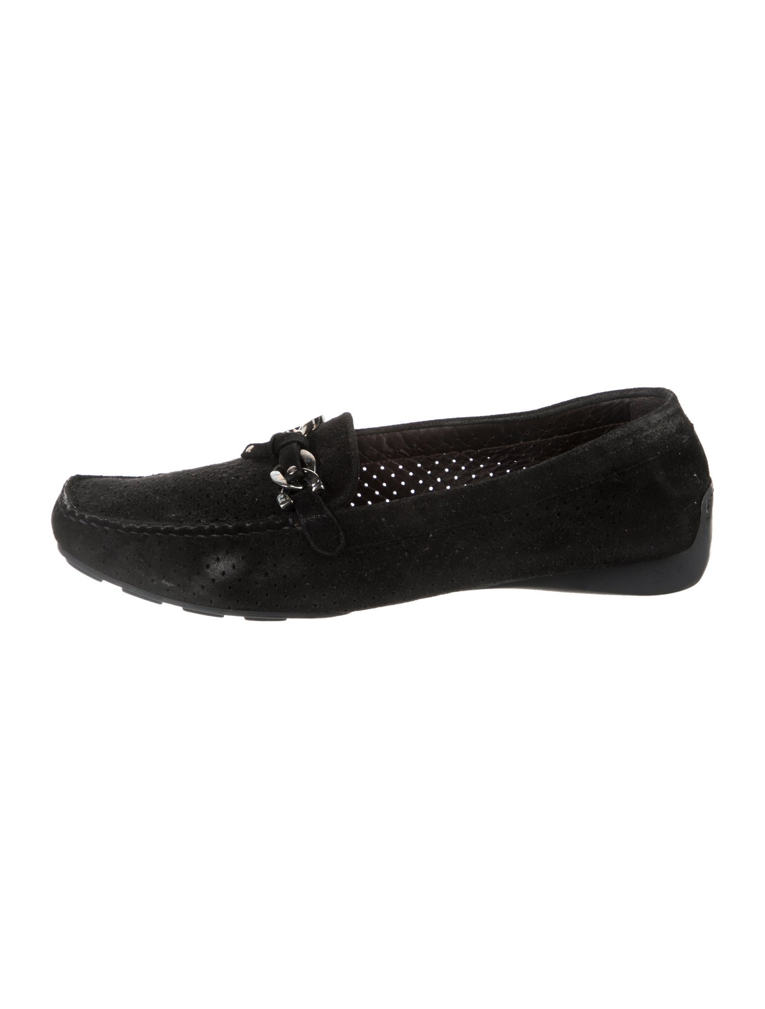 Stuart Weitzman Suede Chain-Link Accents Loafers
