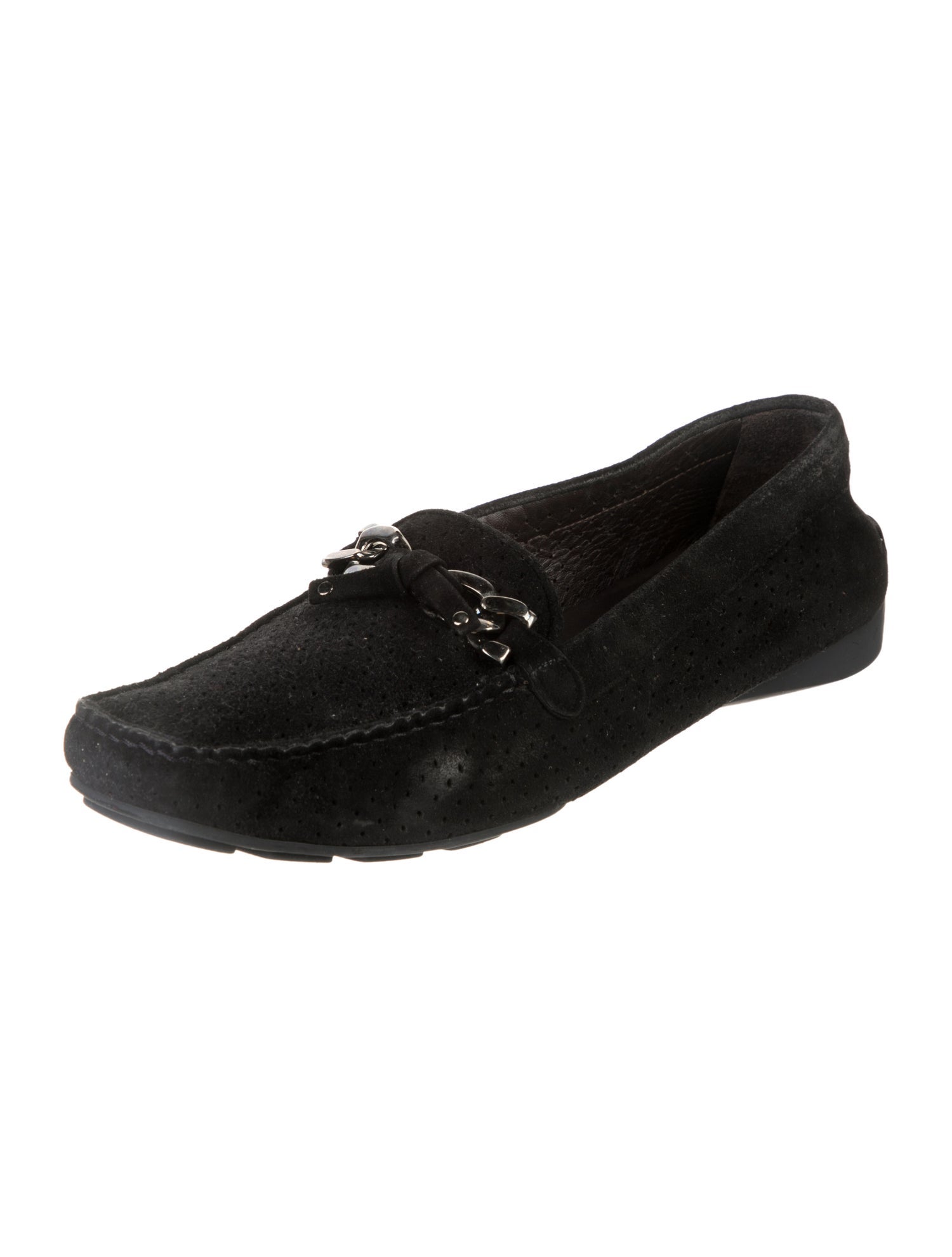 Stuart Weitzman Suede Chain-Link Accents Loafers