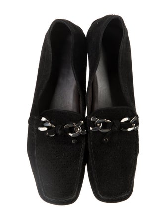 Stuart Weitzman Suede Chain-Link Accents Loafers