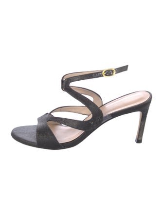 Stuart Weitzman Leather Glitter Accents Slingback Pumps