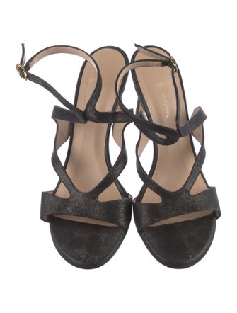 Stuart Weitzman Leather Glitter Accents Slingback Pumps