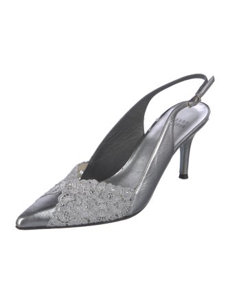 Stuart Weitzman Leather Lace Pattern Slingback Pumps