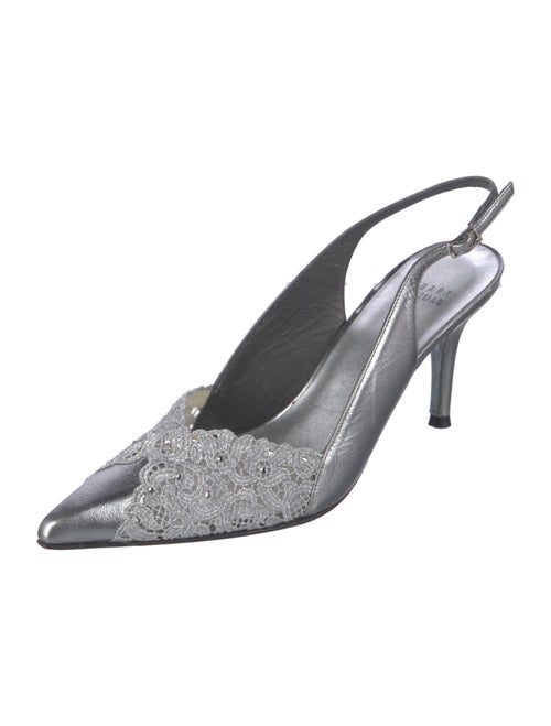 Stuart Weitzman Leather Lace Pattern Slingback Pumps