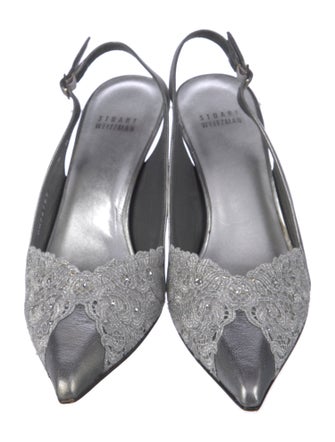 Stuart Weitzman Leather Lace Pattern Slingback Pumps