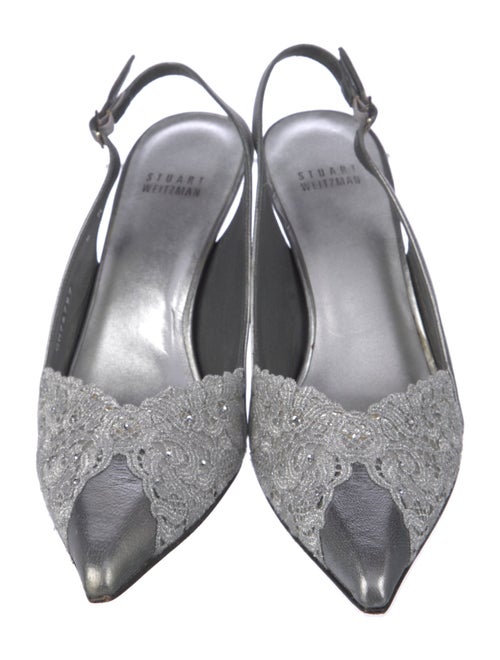 Stuart Weitzman Leather Lace Pattern Slingback Pumps