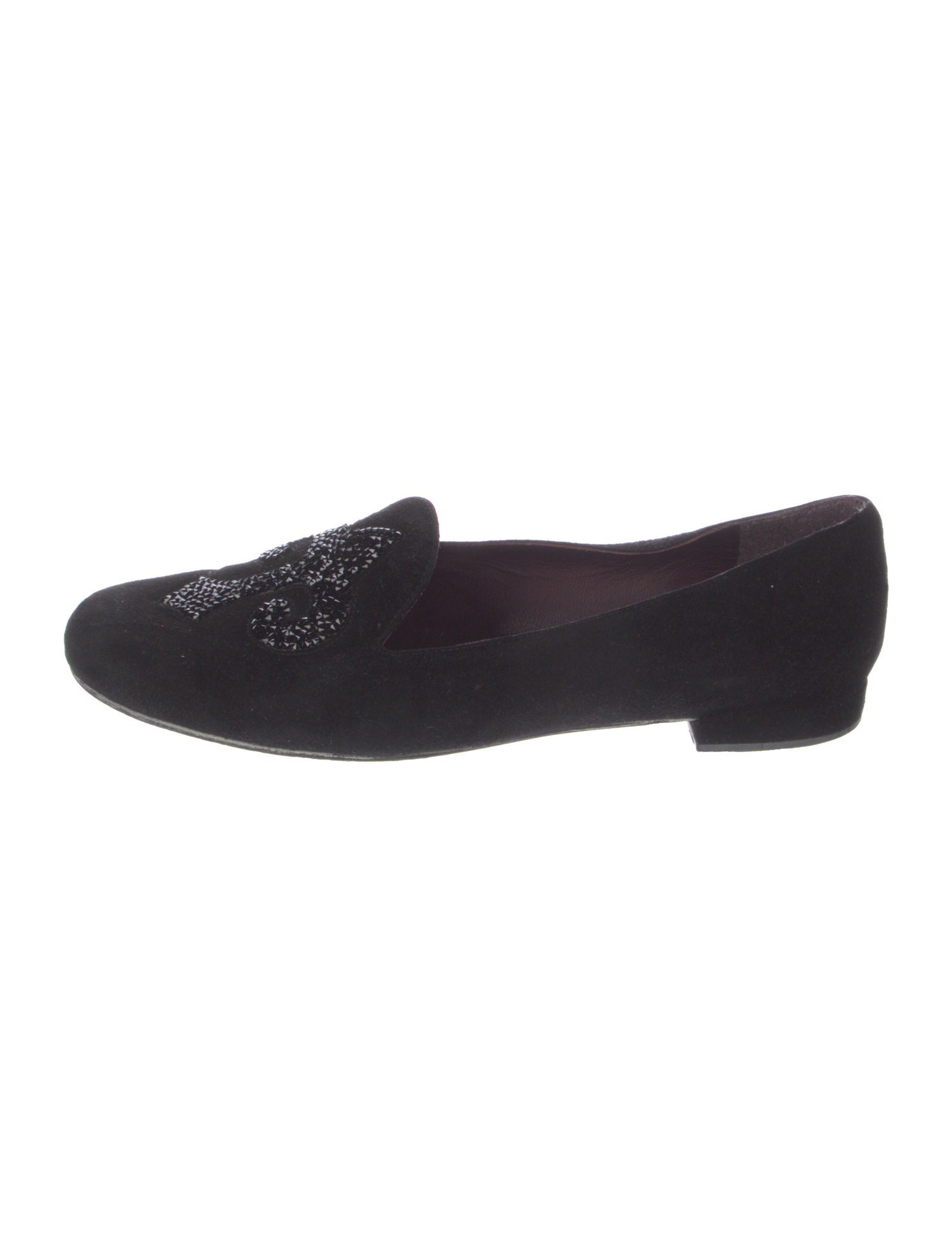 Stuart Weitzman Suede Crystal Embellishments Loafers