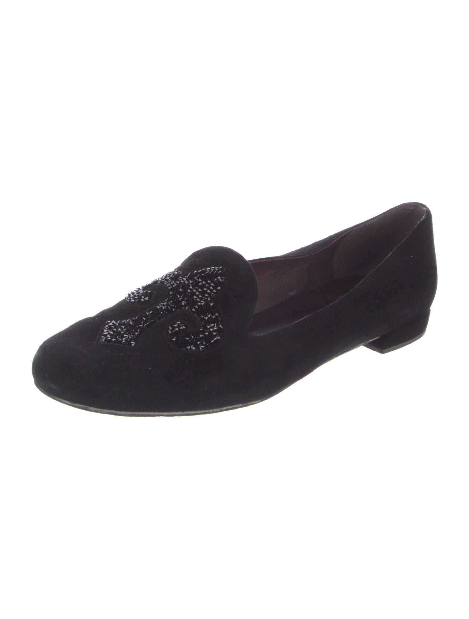 Stuart Weitzman Suede Crystal Embellishments Loafers