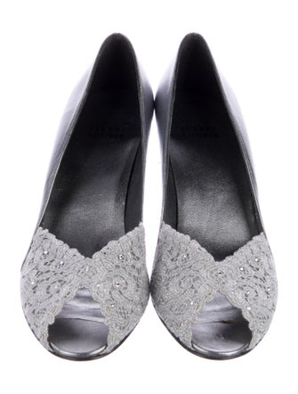 Stuart Weitzman Leather Crystal Embellishments Mules