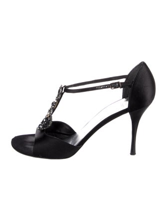 Stuart Weitzman Satin Crystal Embellishments T-Strap Sandals