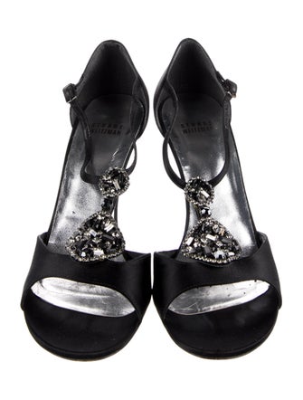 Stuart Weitzman Satin Crystal Embellishments T-Strap Sandals