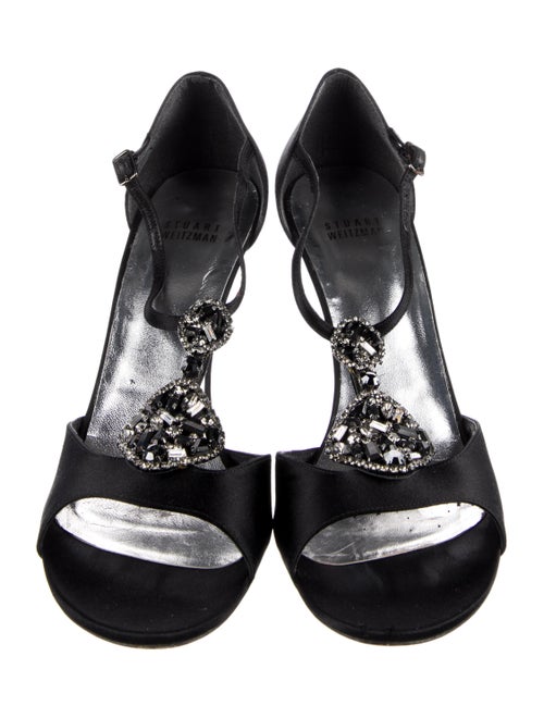 Stuart Weitzman Satin Crystal Embellishments T-Strap Sandals