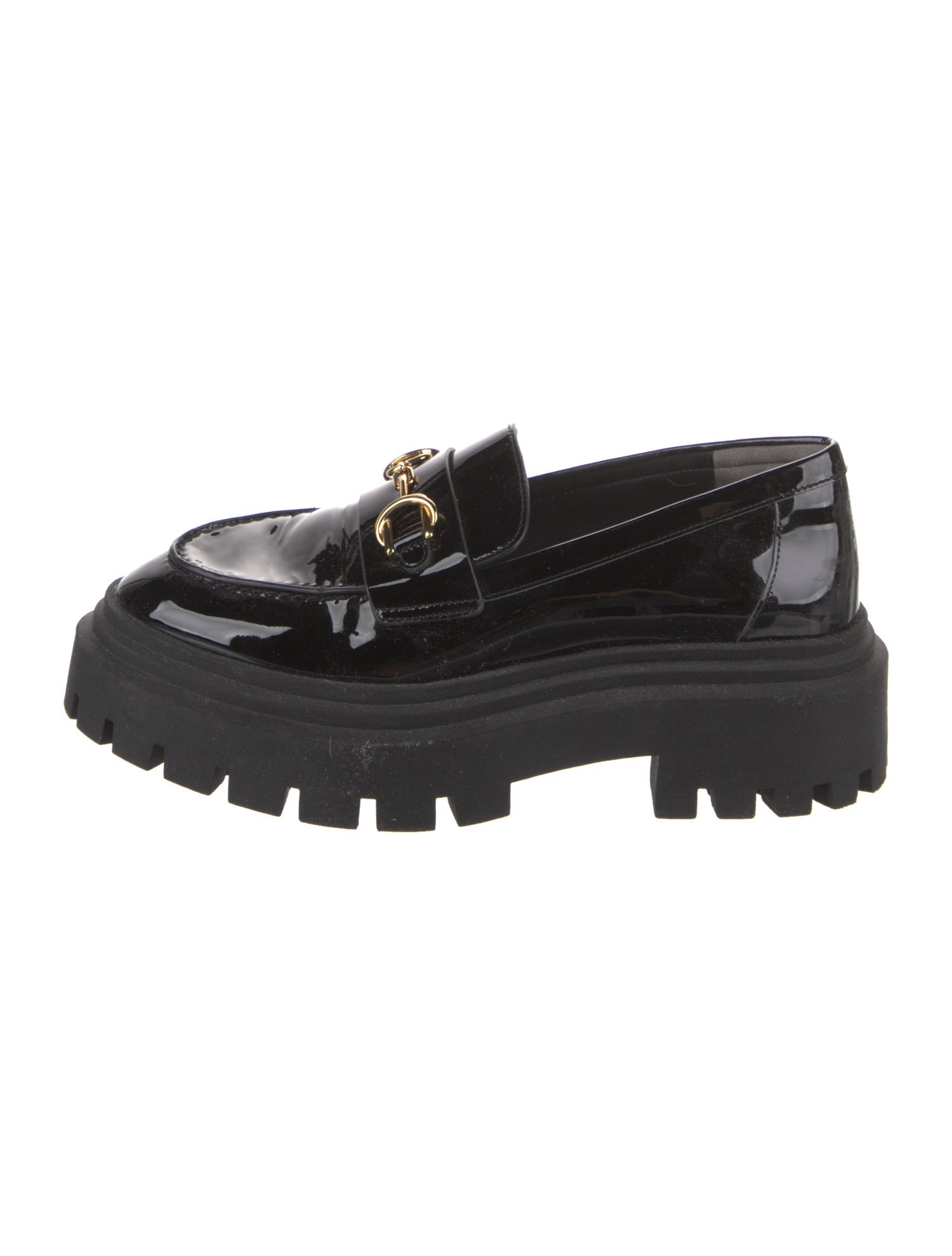 Stuart Weitzman Patent Leather Chain-Link Accents Loafers