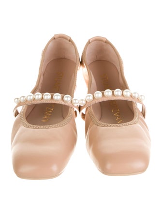 Stuart Weitzman Leather Beaded Accents Mary Jane Flats
