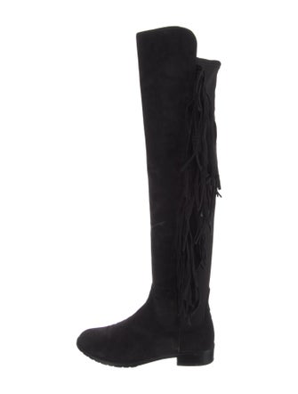 Stuart Weitzman Suede Fringe Trim Accent Boots