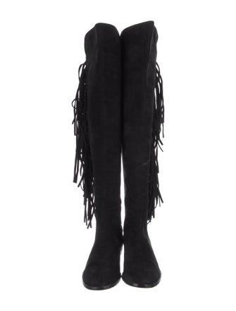 Stuart Weitzman Suede Fringe Trim Accent Boots